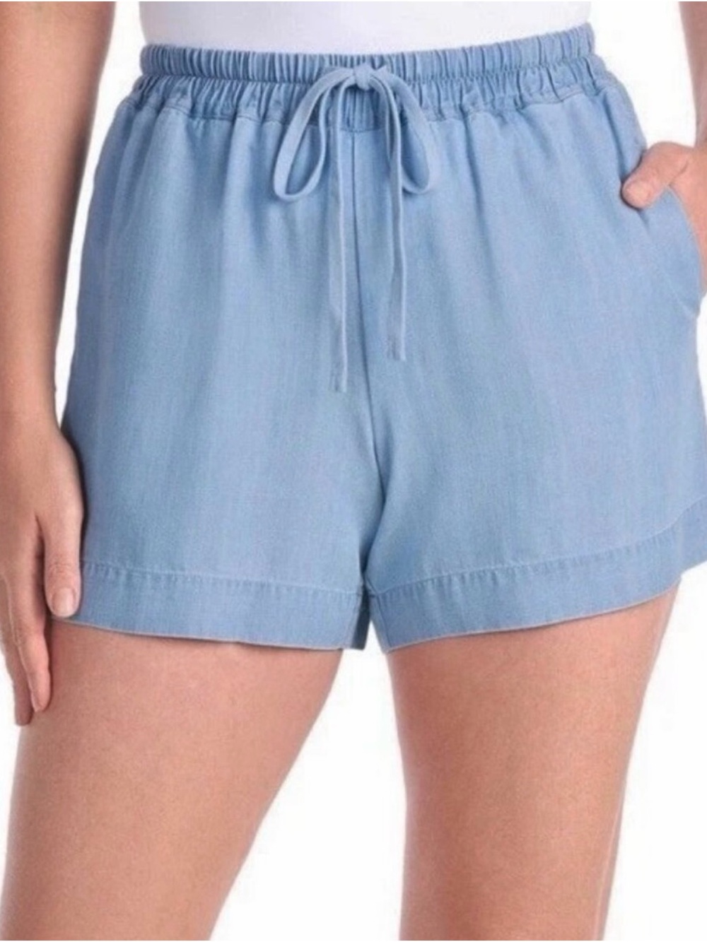 Hilary Radley Light Blue High Waist Drawstring Casual Shorts